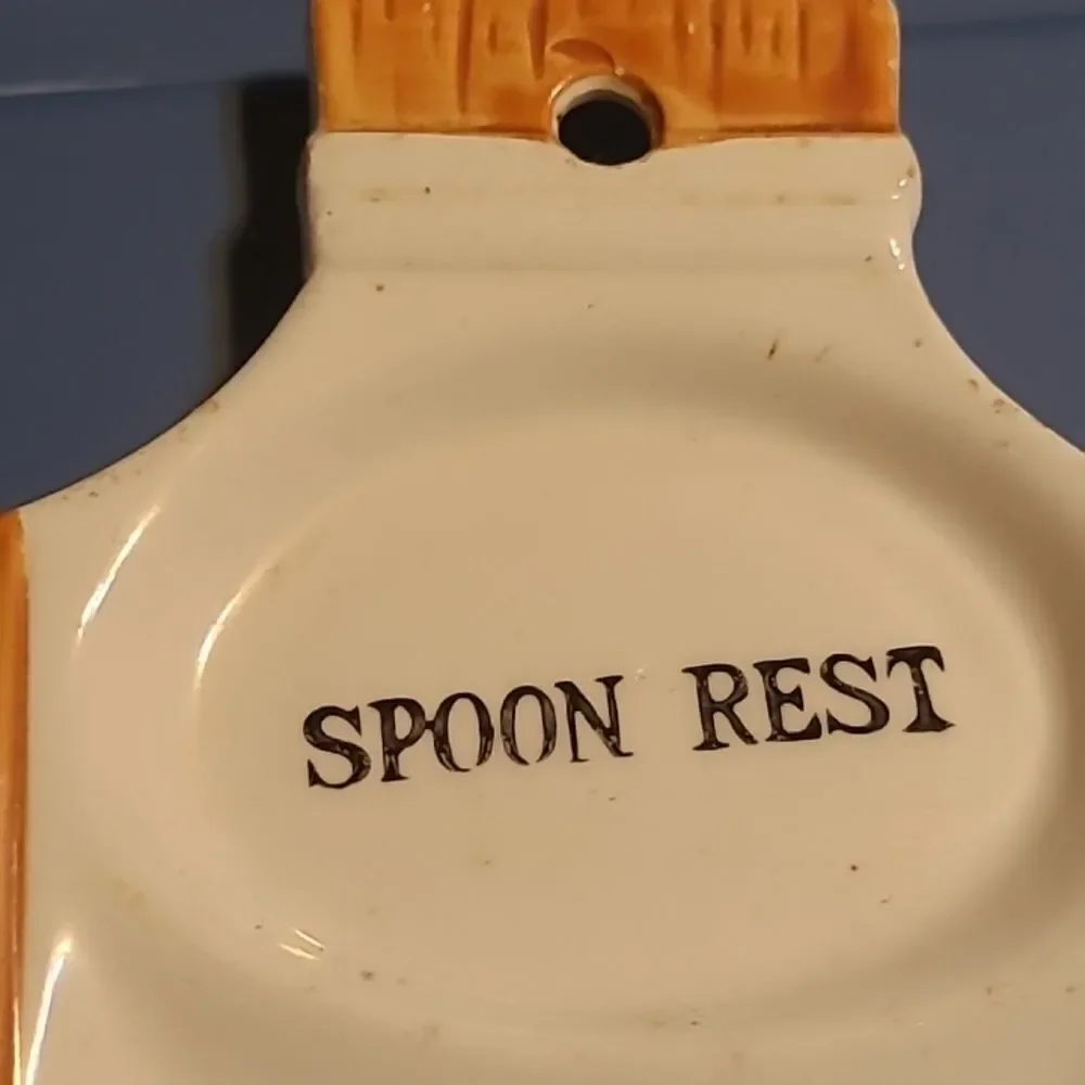 Ceramic Spoon Rest with Orange and White Design